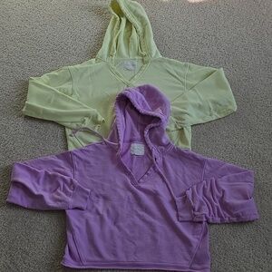 American Eagle Outfitters Lavender, Yellow & Blue Hooded Pullover Tops